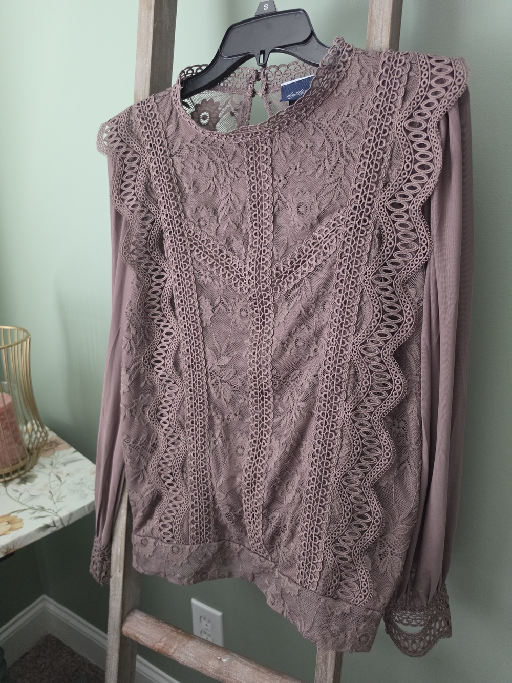 Daytrip Mauve Lace Crochet Long Sleeve Blouse